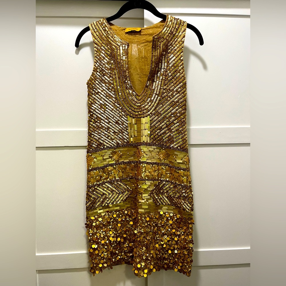 Farahkhan gold sequin cocktail dress in size 2
